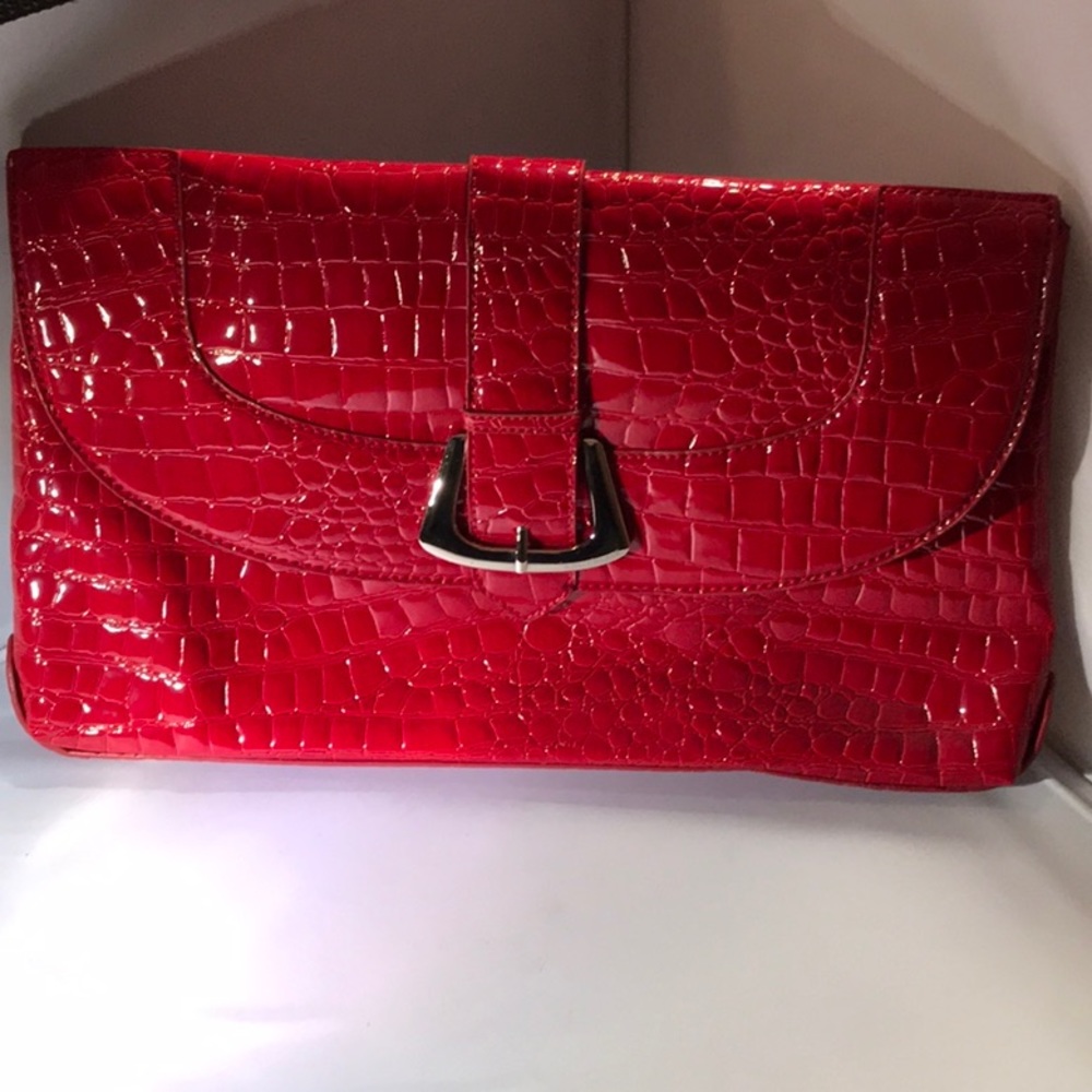 WHITE HOUSE BLACK MARKET Red Clutch, Silver Buckle